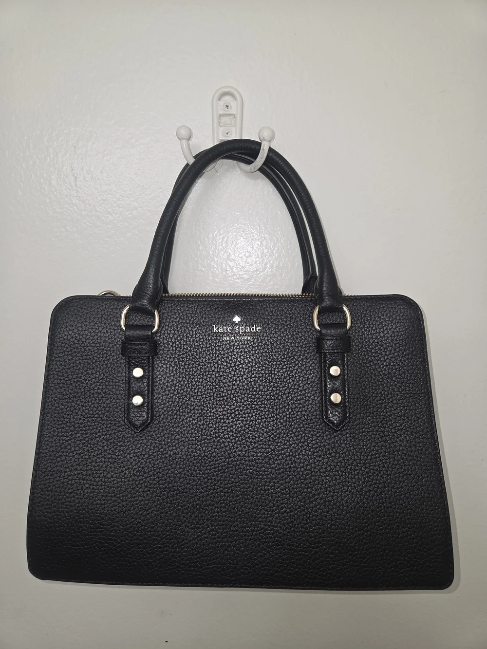 kate spade Black Pebbled Leather Satchel with Gold Hardware